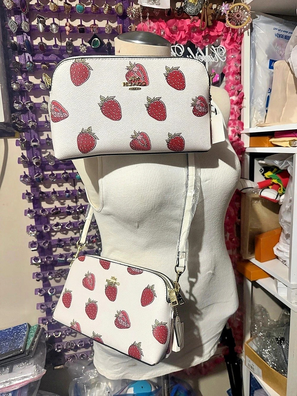 2 &2 Satchel With Strawberry Print Crossbody & and 1 Shoulder Bags White & Red W
